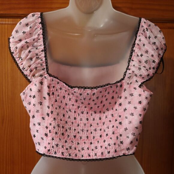 Forever 21 Pink and Black Lace Crop Lingerie Top Medium - Picture 7 of 10